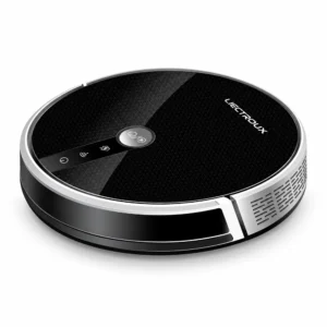 Robot aspirateur laveur Liectroux C30B noir et argent sur fond blanc