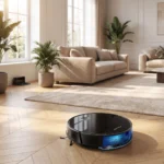 Le Liectroux C7 nettoie le parquet d'un salon lumineux