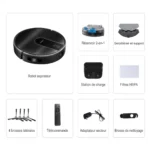 Contenu du pack Liectroux N7S-U : robot, réservoir 2-en-1, serpillières, station de charge, filtres HEPA, brosses, télécommande et adaptateur