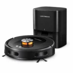 Robot aspirateur laveur Liectroux T9 et sa station d'auto-vidage sur fond blanc