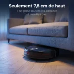 Le Liectroux V3S Pro, haut de 7,8 cm, passe sous un canapé