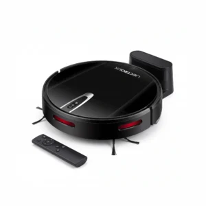 Robot aspirateur laveur Liectroux V3S Pro avec sa station de charge et sa télécommande sur fond blanc