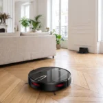 Le Liectroux V3S Pro nettoie le parquet d'un salon lumineux